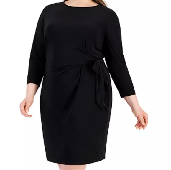 Kasper Plus Size Side-Tie Faux-Wrap Dress in Black - 1X - Picture 1 of 3